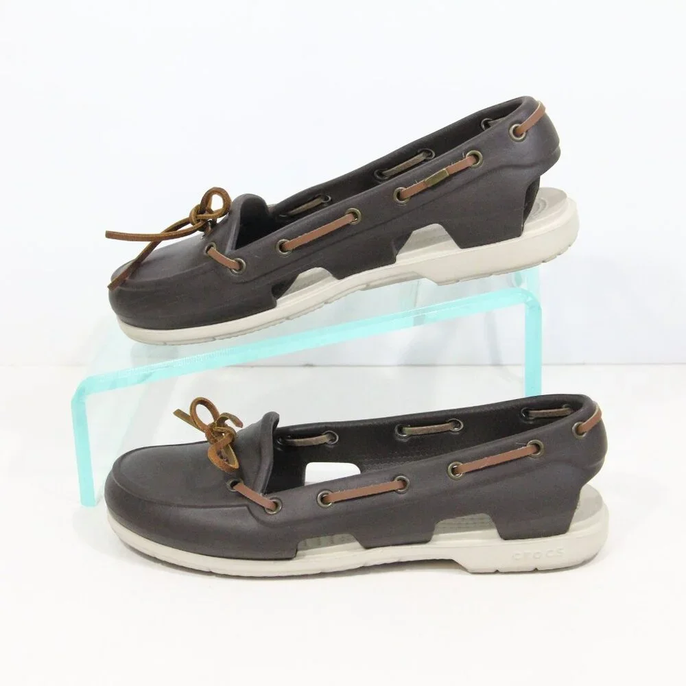 Crocs Beach Line Boat Shoes sz 7 Women Water Shoes Brown Moccasin